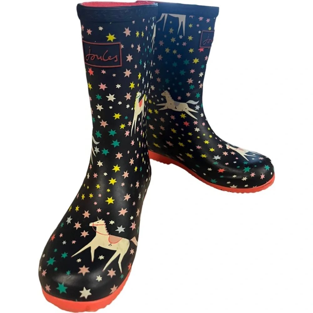 Joules Roll Up Flexible Printed Rain Boots - Navy Unicorns  Size 1
